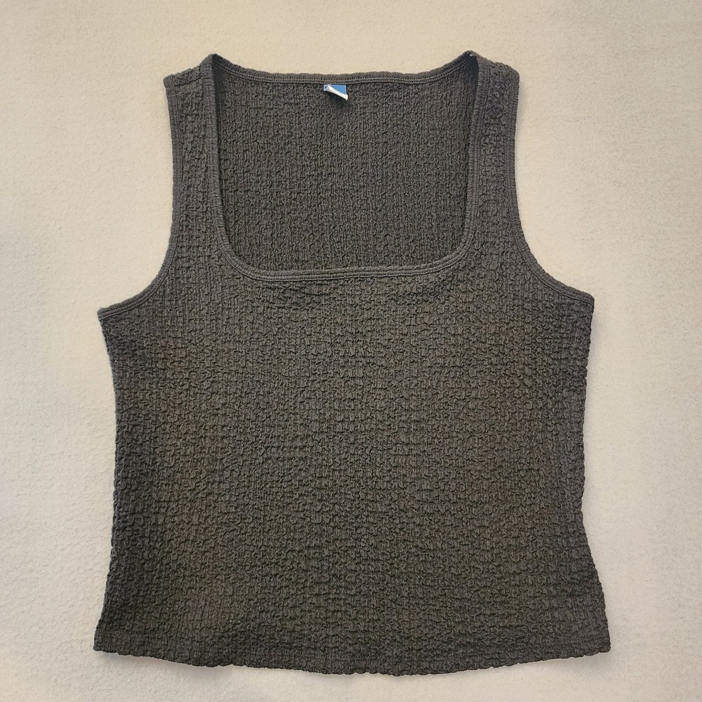 Old Navy Pucker Tank Top Womens‎ Large Black Textured Stretch Square Neck